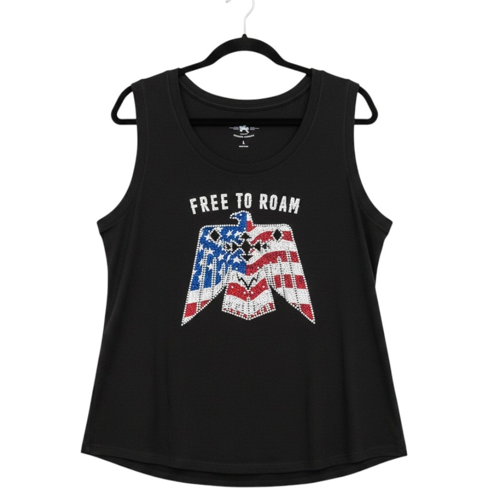 Idyllwind‎ Tank Top Large Black Free To Roam Eagle Rhinestone Western Americana